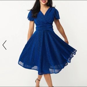Unique Vintage blue sparkle Mindori swing dress